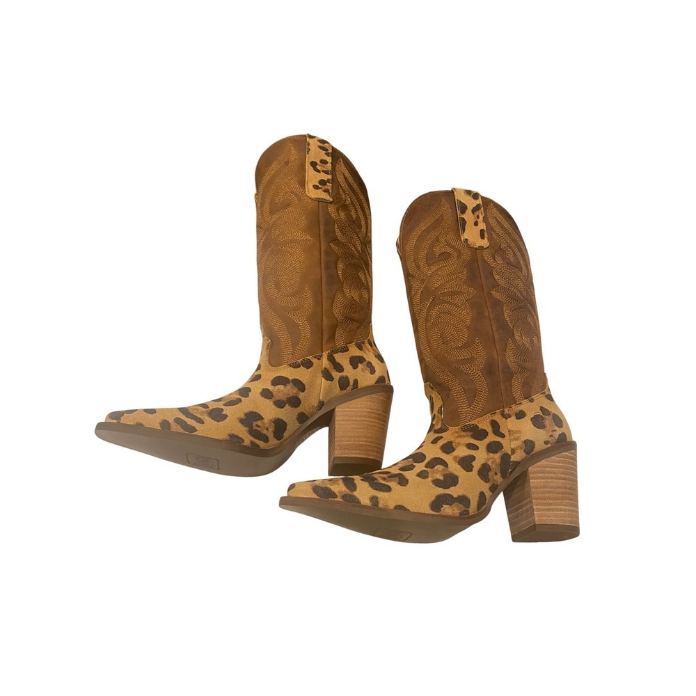 Dingo Leopard Print Western Cowboy Boots Tan Brown Pointed Toe DI7383 - Picture 5 of 9